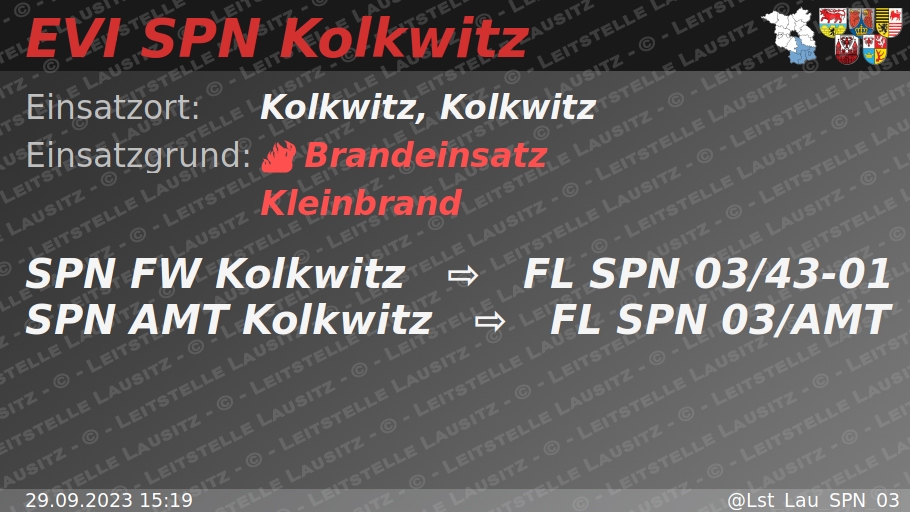 🚨 29.09.2023 15:19 🔥 B:Klein 🌐 Kolkwitz, Kolkwitz 🚒 ⇨ FW Kolkwitz wachalarm.leitstelle-lausitz.de/dbrd/c268347a-…