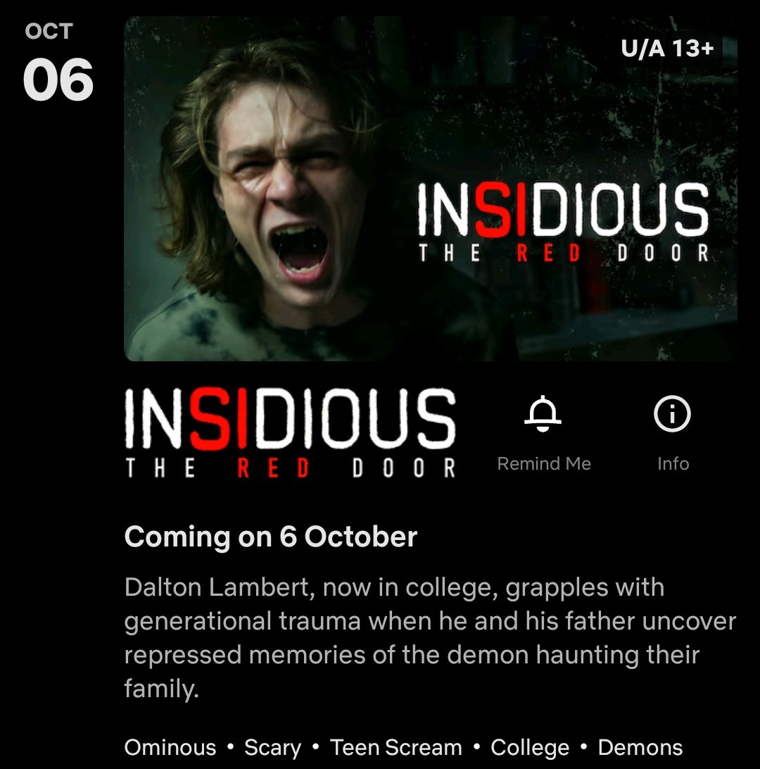 #Insidious: #TheRedDoor (2023) by #PatrickWilson, premieres Oct 6th on @NetflixIndia.