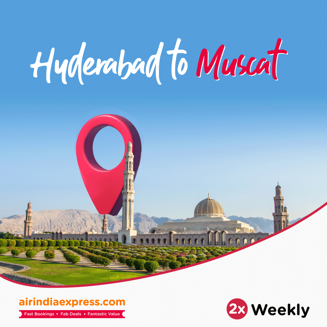 AirIndiaX's tweet photo. Experience the rich culture and history of Oman! Fly direct from Hyderabad to Muscat twice weekly. Book now on https://t.co/rMBTOFB9H1 #DirectToYourPlans https://t.co/tnUECyH621