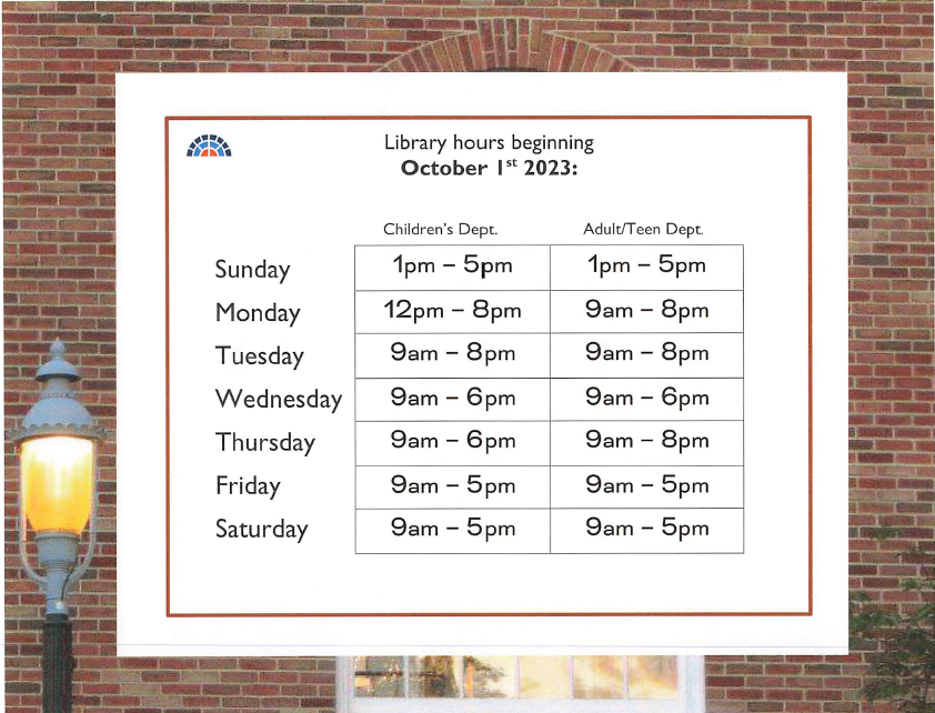 so_library's tweet photo. We have modified our hours, effective Monday, October 1. We are open a third evening every week and opening a bit later in the children's room on Mondays. https://t.co/TiTHq2TjLY