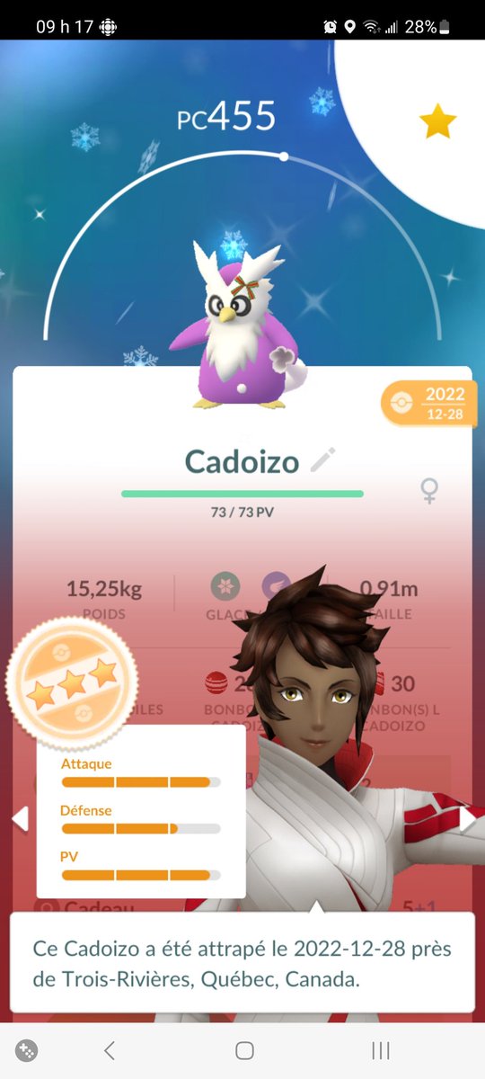 cathe_67's tweet photo. @Qshinys Traded the Groudon with my husband and caught Moltres recently, and actually had TWO shiny Delibird with the little bow (traded one to the husband!) https://t.co/EJ3zGARJia