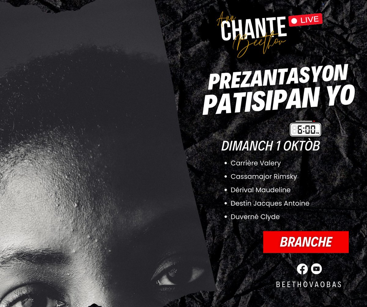 M pa bezwen mande kijan nou ye. 
Ke w anndan, ke w deyò peyi a : Ayiti sekwe nou menm jan. 
Men fòk nou kontinye goumen, jèn sa yo chwazi mikwo 🎤 yo ak enstriman yo kòm zam. Vin ankouraje yo, vin tande sa yo gen nan djakout yo. Yo tout ap chante Beethov