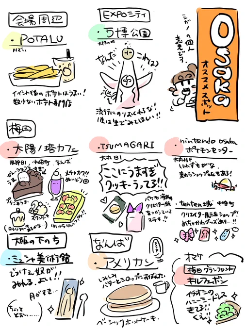 走り描きだけど、せっかくカラマスのために大阪来たついでにと思ってすきスポットまとめました〜🐙 