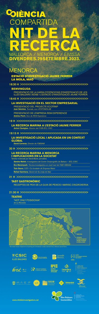 Programa complet de la #nitdelarecerca a Menorca per divendres vespre.
