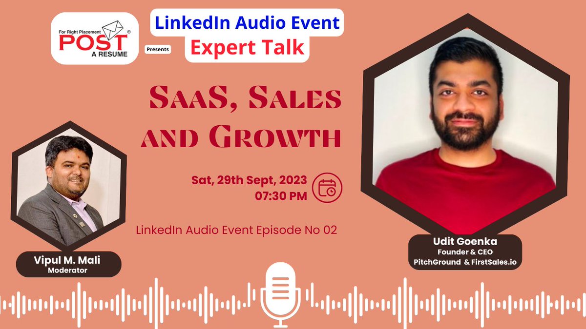 🎙️ Join the Expert Talk Audio Event with Udit Goenka on SaaS, Sales, and Growth!
Get ready for an insightful session with Udit Goenka, a trailblazer in the tech world. linkedin.com/events/expertt… 
#SaaSInsights #SalesStrategies #GrowthMindset #ExpertTalk #VipulTheWondeful