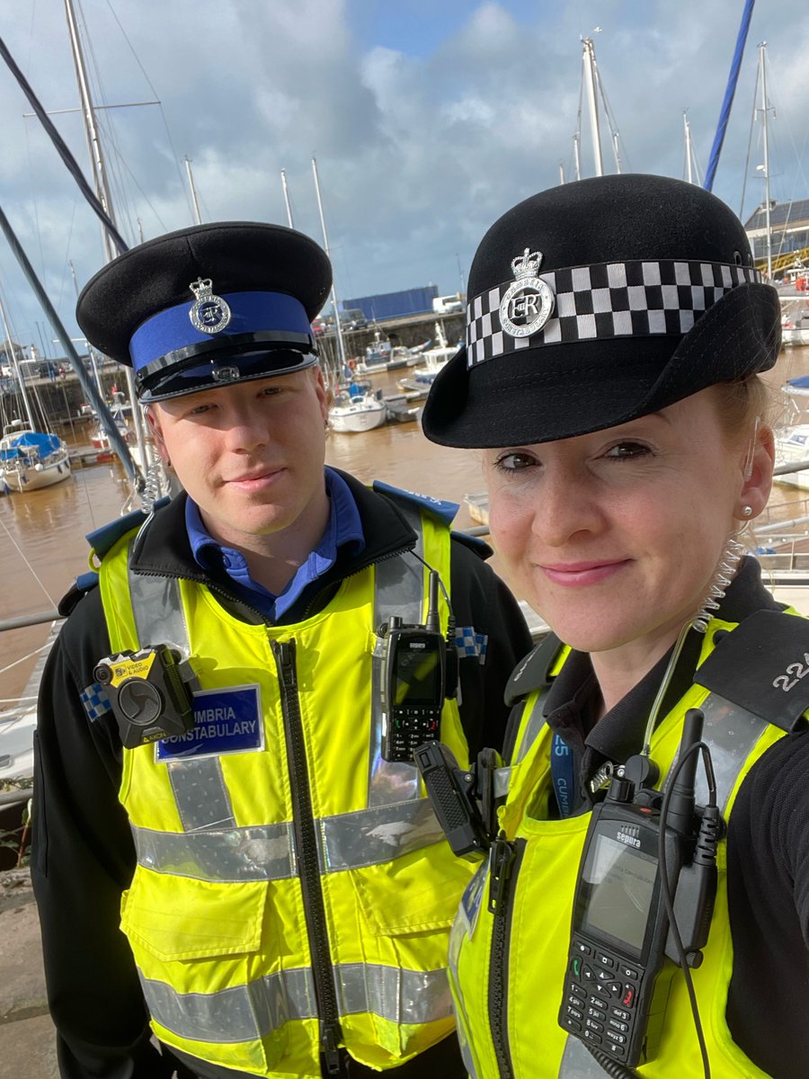 CopelandPolice's tweet photo. Local officers PCSO White and PC McCulla are out in Whitehaven town centre. After a very busy morning it is nice to get out on foot. Feel free to come and chat if you see us  #localofficers #neighbourhoodteam https://t.co/hECRwXrfeR