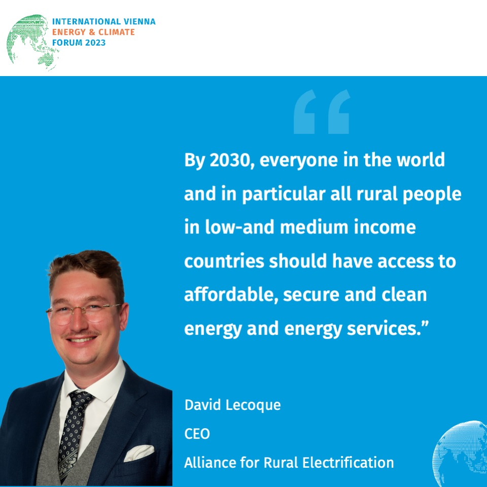 ⚡️Speaker announcement! We are very honoured to announce that <a href="/david_lecoque/">David Lecoque</a>, CEO of Alliance for Rural Electrification (ARE), confirmed to speak at the International Vienna Energy and Climate Forum!  

#IVECForum23 #SDGsolutions #renewables #energytransition