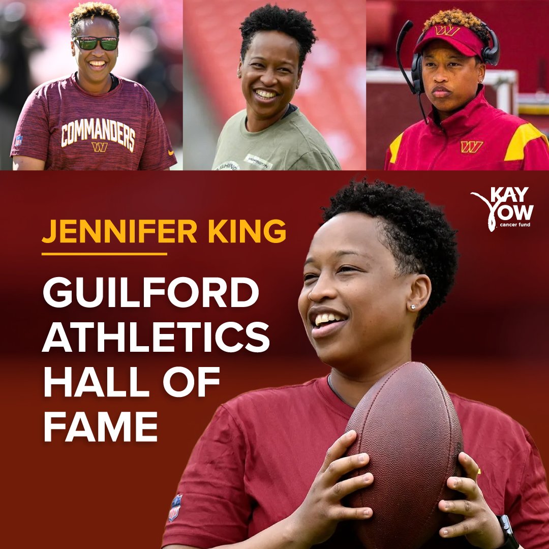 KayYowFund's tweet photo. Congrats @JenniferKing5, for being inducted into the 2023 Guilford Athletics Hall of Fame! We are proud to have you as a Kay Yow Cancer Fund Brand Ambassador. You are an inspiration to all generations across the country! #commanders #washington #nfl #brandambassador #jenniferking https://t.co/0YEFqjvNLO