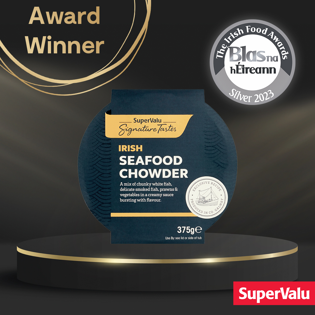 SuperValuIRL's tweet photo. Huge congratulations to our supplier @FoodsGalmere who are taking home a silver award for the SuperValu Signature Tastes Irish Seafood Chowder at #Blas2023 👏. 
@BlasNahEireann #TasteOfLocal #Irish #Galway https://t.co/U6hbgnWAop