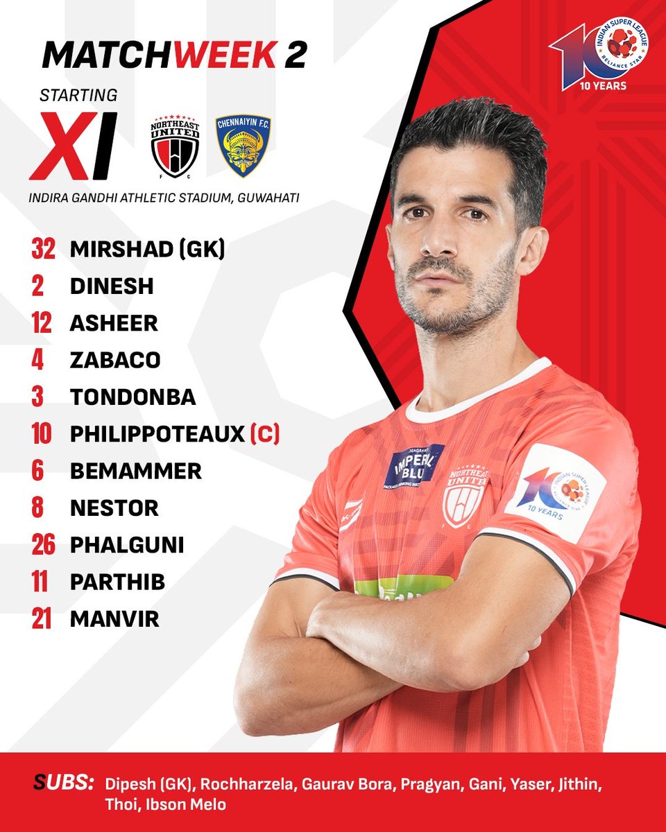 NEUtdFC's tweet photo. LINE-UPS | #NEUCFC 📝

Just 1 change from last time out as @MichelZabaco starts!
 
Catch all the action, LIVE on @JioCinema, @Sports18 &amp; @Vh1India 📺📲

#NEUFC #StrongerAsOne #8States1United #ISL #ISL10 #ISLonJioCinema #ISLonSports18 https://t.co/zojNAPRjeO