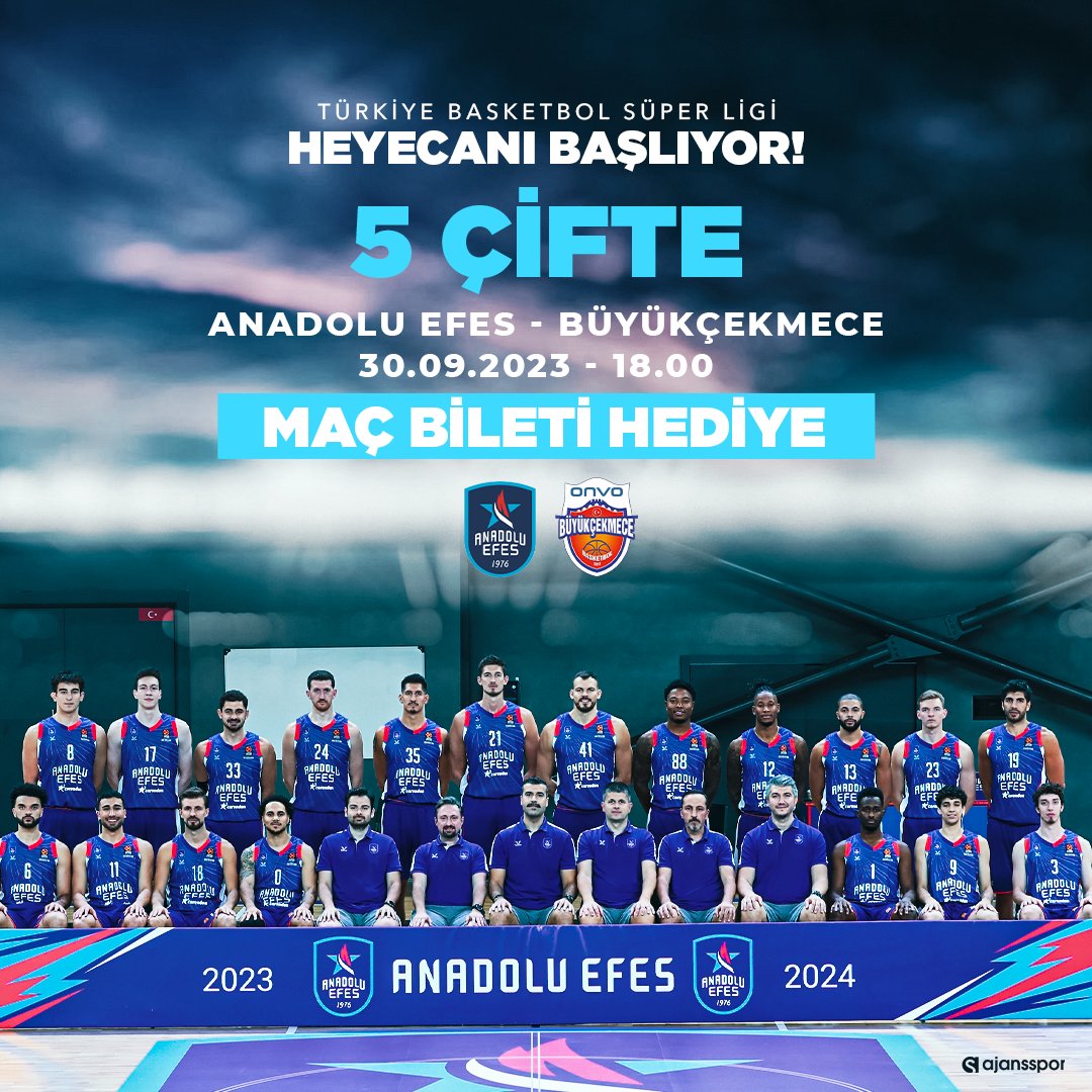 🤩  #BSL heyecanı başlıyor, Anadolu Efes sezonu açıyor!

🎟️ Bu tweet'i RT edip beğenen 5 takipçimize çift kişilik maç bileti hediye! Hep birlikte Sinan Erdem'e!

<a href="/AnadoluEfesSK/">Anadolu Efes SK</a>