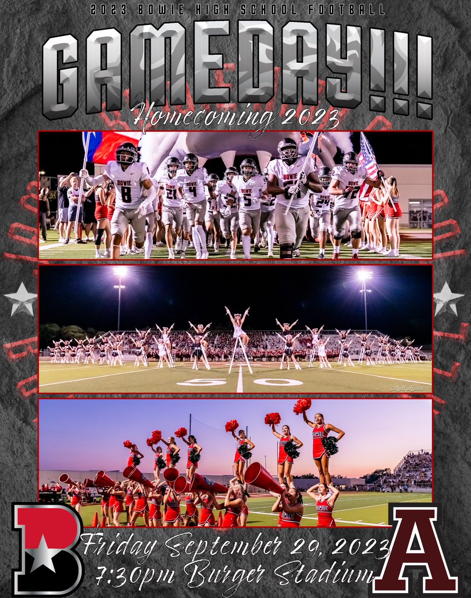 It's the 6th game of the 2023 football season and tonight should be a good one. Also it's Homecoming!!! Come out and support the Bowie Bulldawgs vs Austin at Burger Stadium. Go DAWGS!!!🏈🐾 @AISDBowie @hdfphoto @JBHSSilverStars @BowieCheer @dctf @var_austin #txhsfb
