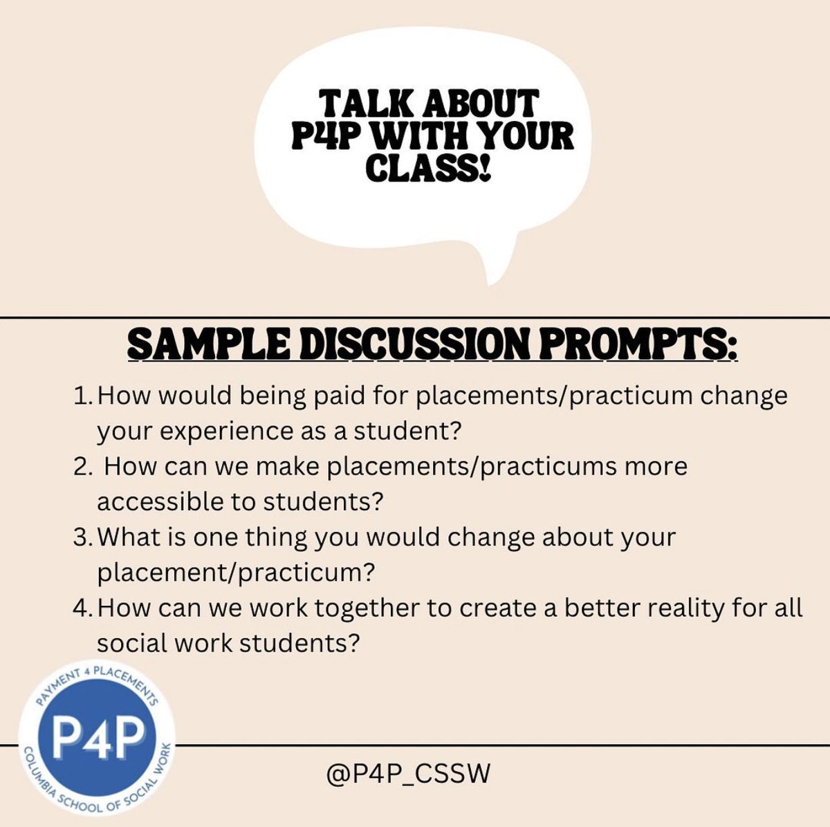 How would being #paid for your #requiredinternship change your experience as a student? #Socialworkstudents, talk to your professors & classmates about the need for paid field placements! 

#P4P #CSSW @p4p_cssw
#unpaidisunfair #endunpaidinternships #payinterns