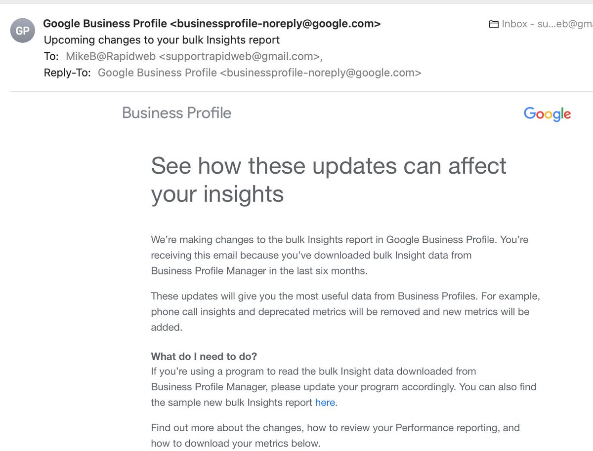 mblumenthal's tweet photo. Google Business Profile if finally updating the bulk Insights data to match the data currently available on the single location

What will happen to the 18 months of previous data is unclear

If you have been capturing this data, you should download all asap before it changes /1 https://t.co/cYm8mr1GM6