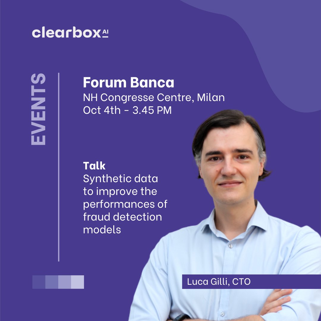 What are you doing tomorrow? 📅 We will be at @forumbanca! Mark your calendar for 3:45 pm, when our CTO @virgillus will speak about synthetic data and their role in improving fraud detection models. Get your tickets here 👉 ikn.it/forum-banca/