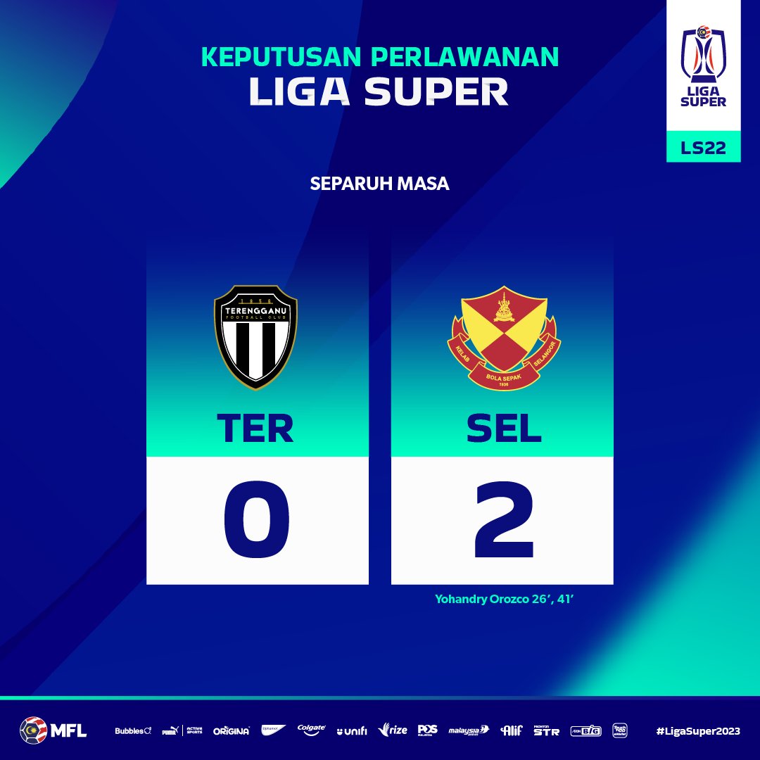 MFL_MY's tweet photo. Keputusan separuh masa pertama - LS22

#LigaSuper2023 #DemiLigaKita https://t.co/Qac7hQ3iah