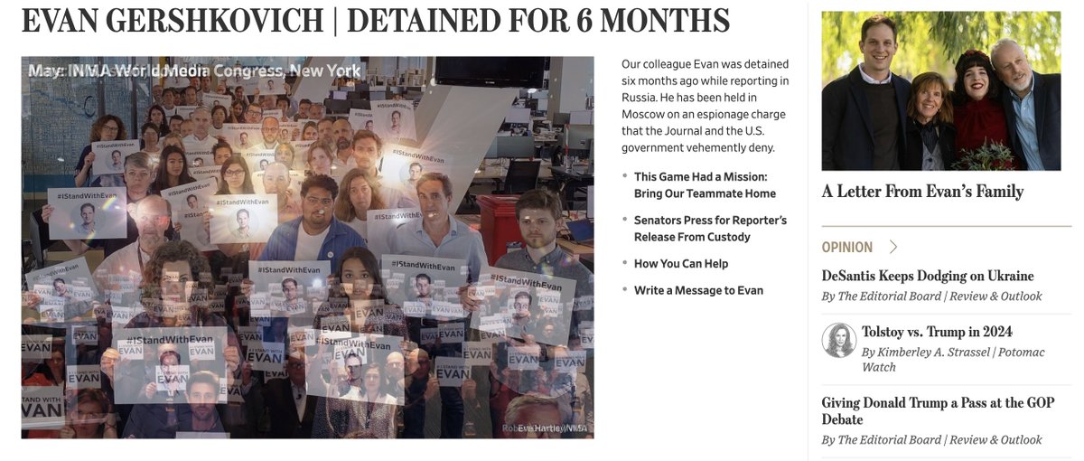 There are a lot of things happening in the world today, but for all of us at The Wall Street Journal, Evan is our top priority. He's been in prison for six months. It's an outrage and he must be released. Free Evan now. #IStandWithEvan Our homepage today: