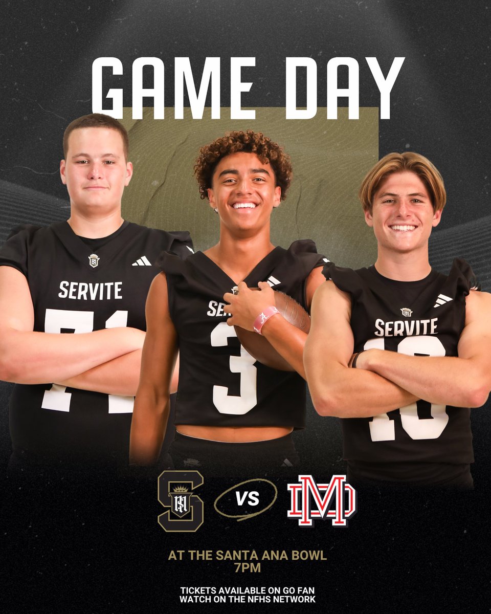 Trinity League play is here! 🏈 

🆚 Mater Dei
📍Santa Ana Bowl
⏰ 7pm 
🎟️ GoFan - gofan.co/p/53D361379EE1…
🚙 $10
🎥 NFHS Network nfhsnetwork.com/events/cifss/g…

#credo #gofriars #weareservite #servitefootball