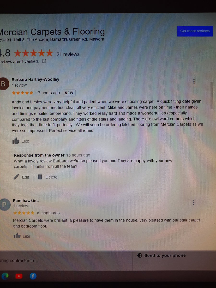 Just wanted to share some of our recent customer reviews and if you want great customer service then why not visit our malvern showroom...

#Customerreviews #WorcestershireHour #Flooring