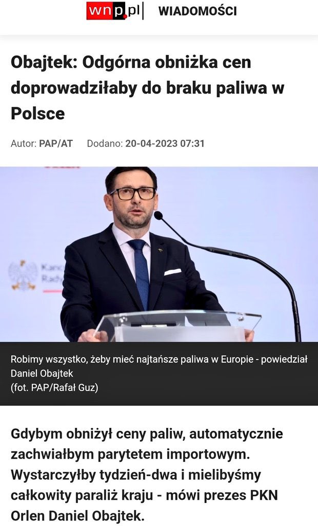 ArkadiuszMyrcha's tweet image. Tak było w kwietniu, ale wtedy nie było wyborów. A teraz wybory są i liczy się jedynie PR. Nieważne, że nie ma paliwa. 
#Orlen #Paliwo