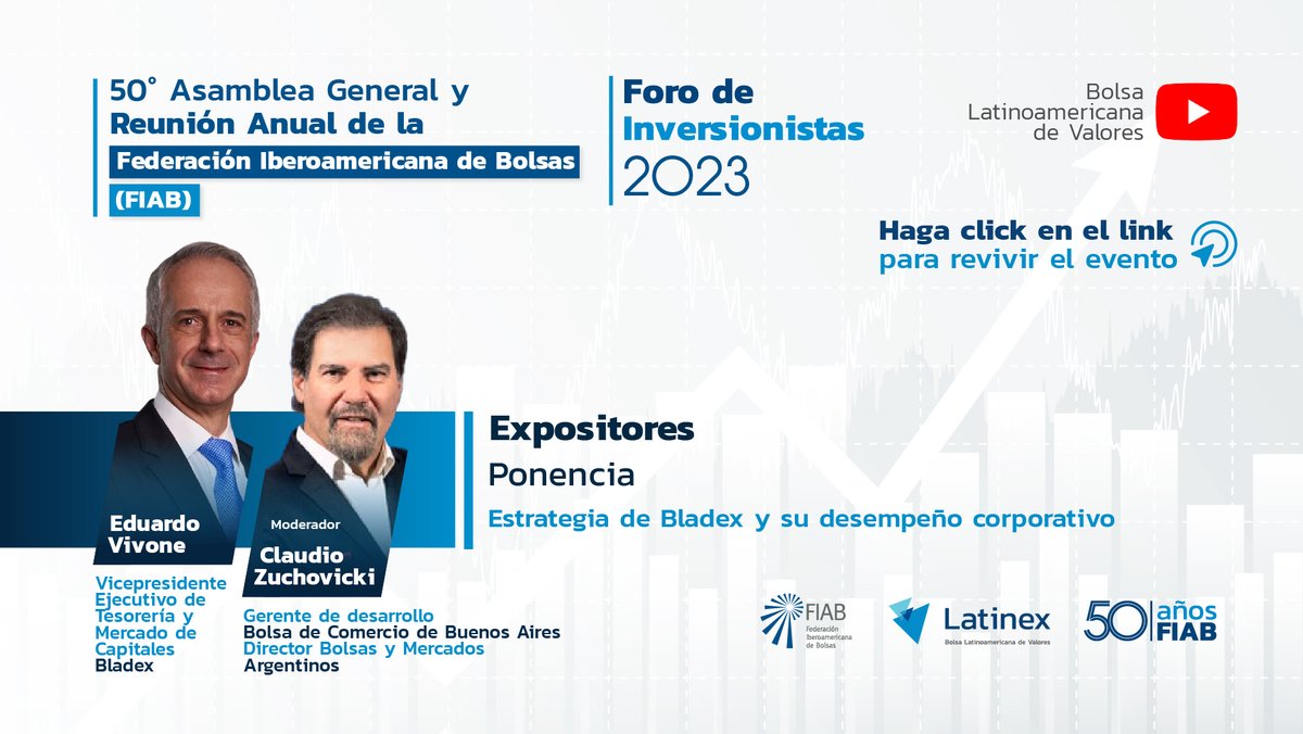 LatinexBolsa's tweet photo. 👉🏻 Compartimos con ustedes los momentos vividos durante la ponencia titulada “Estrategia de Bladex y su desempeño corporativo”.
Los invitamos a ver la ponencia completa aquí 👉🏽 https://t.co/yIOgeXzcYI
@BCBAar
@BladexLatam
@BYMAOficial
#FIAB2023 #ForoDeInversionistas https://t.co/kFuFksnwZ5