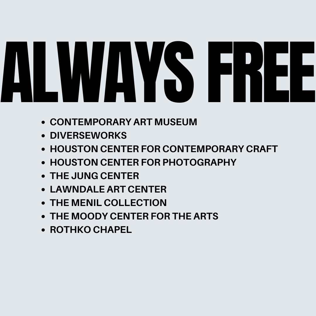 HOUMuseums's tweet photo. Free AND Fun! π₯³ Swipe through to see which museums are always free or free during select hours.
We hope to see you soon!
#HOUMuse #houstonmuseums #museums #houstonmuseum #museumdistrict #museumzoning #museumzones #freeentry #freemuseum https://t.co/NSVreJI0FH