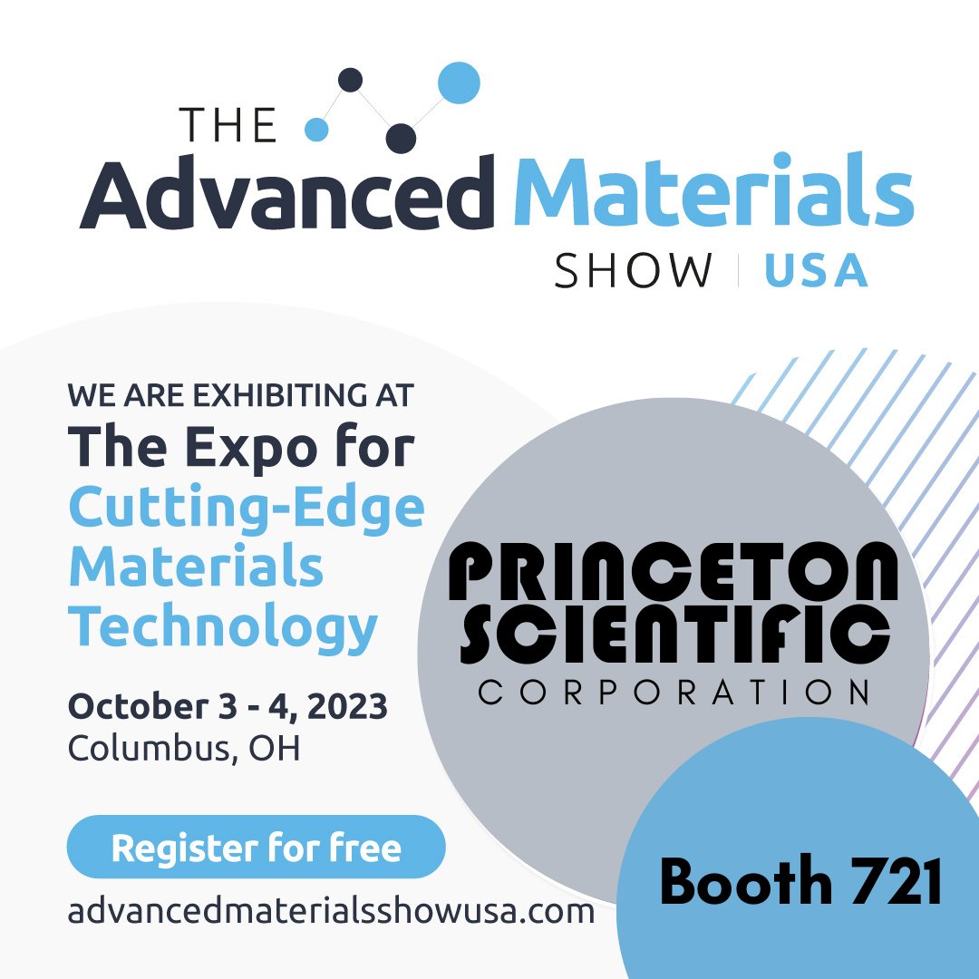 Princeton_Sci's tweet photo. Come see Princeton Scientific @materialshowUSA on October 3-4, Booth 721. We offer a wide range of materials and equipment for research and production. #AMSUS23 #science #scicomm #plasma #materialscience #wiresaw #UHV #sciencetwitter #photonics #surfacescience https://t.co/5YpTihE1oE