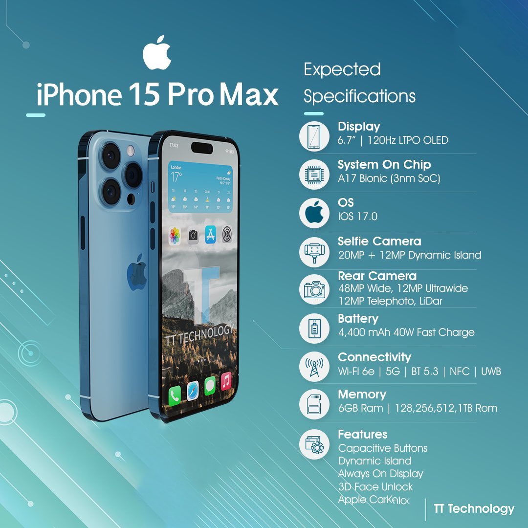 spacesnet's tweet photo. مواصفات iPhone 15 Pro Max
#الكويت  #مساء__الخير https://t.co/xBQByx8Ke4