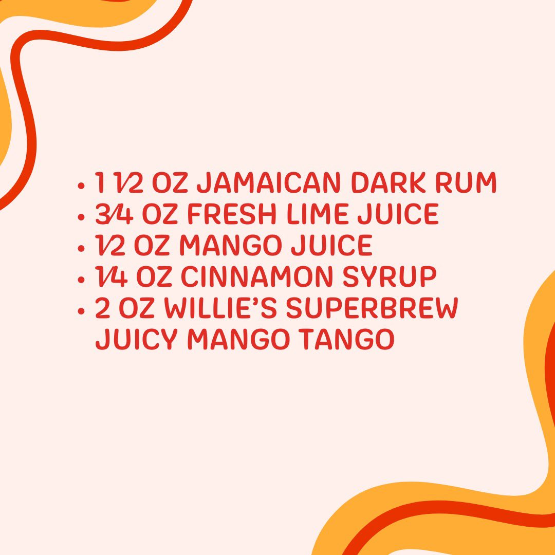 Introducing the Two to Tango: A tropical twist on the classic daiquiri, featuring Willie’s Superbrew Juicy Mango Tango, Jamaican Dark Rum, Mango Juice, Fresh Lime Juice, and a dash of Cinnamon Syrup. 🍹 Let the fiesta begin! 💃🥭

#WilliesSuperbrew #TwoToTango #CocktailRecipes