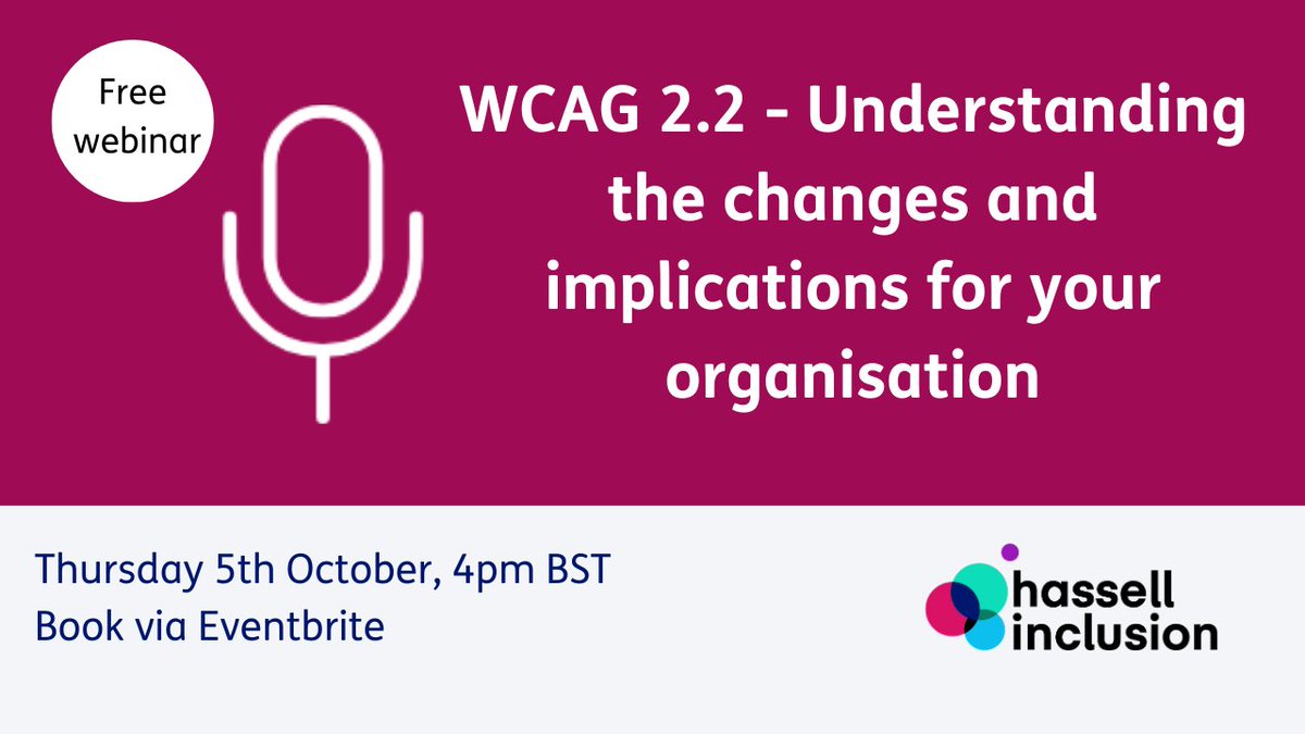 jonhassell's tweet photo. HassellInc: We'll discuss everything you need to know about #WCAG 2.2, from understanding the changes it brings to where it sits in the context of accessibility guideline changes. Join our webinar on 5th October
https://t.co/b4pLdJm96k
#InclusiveDeign… https://t.co/sJcvBVUbyT