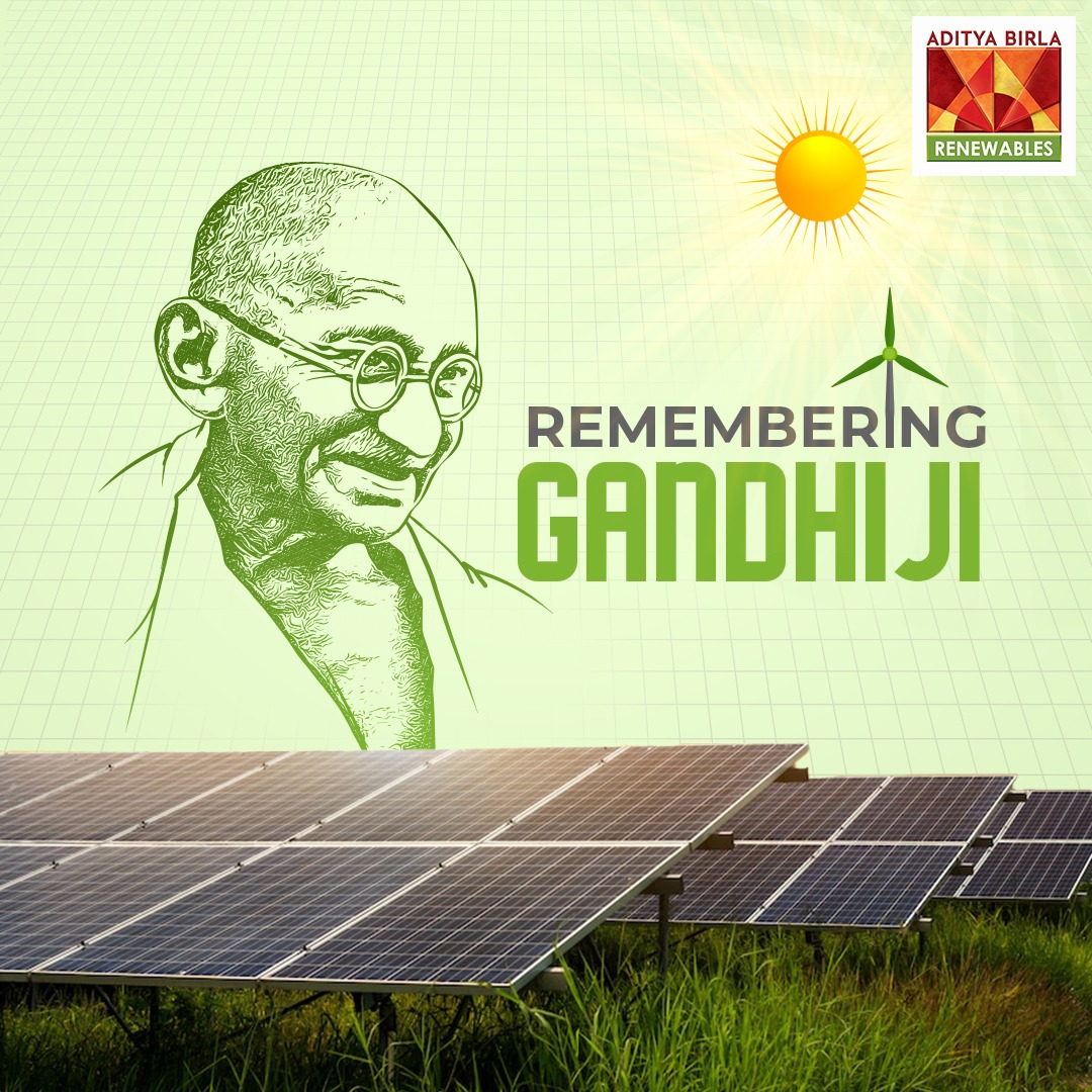 AB_Renewables's tweet photo. On Gandhi Jayanti, we honor the Mahatma's wisdom. "Earth provides enough to satisfy every man's needs, but not every man's greed," he said. At Aditya Birla Renewables, we embrace renewable energy for sustainable needs. #GandhiJayanti #Sustainability https://t.co/J2BBISX4cC
