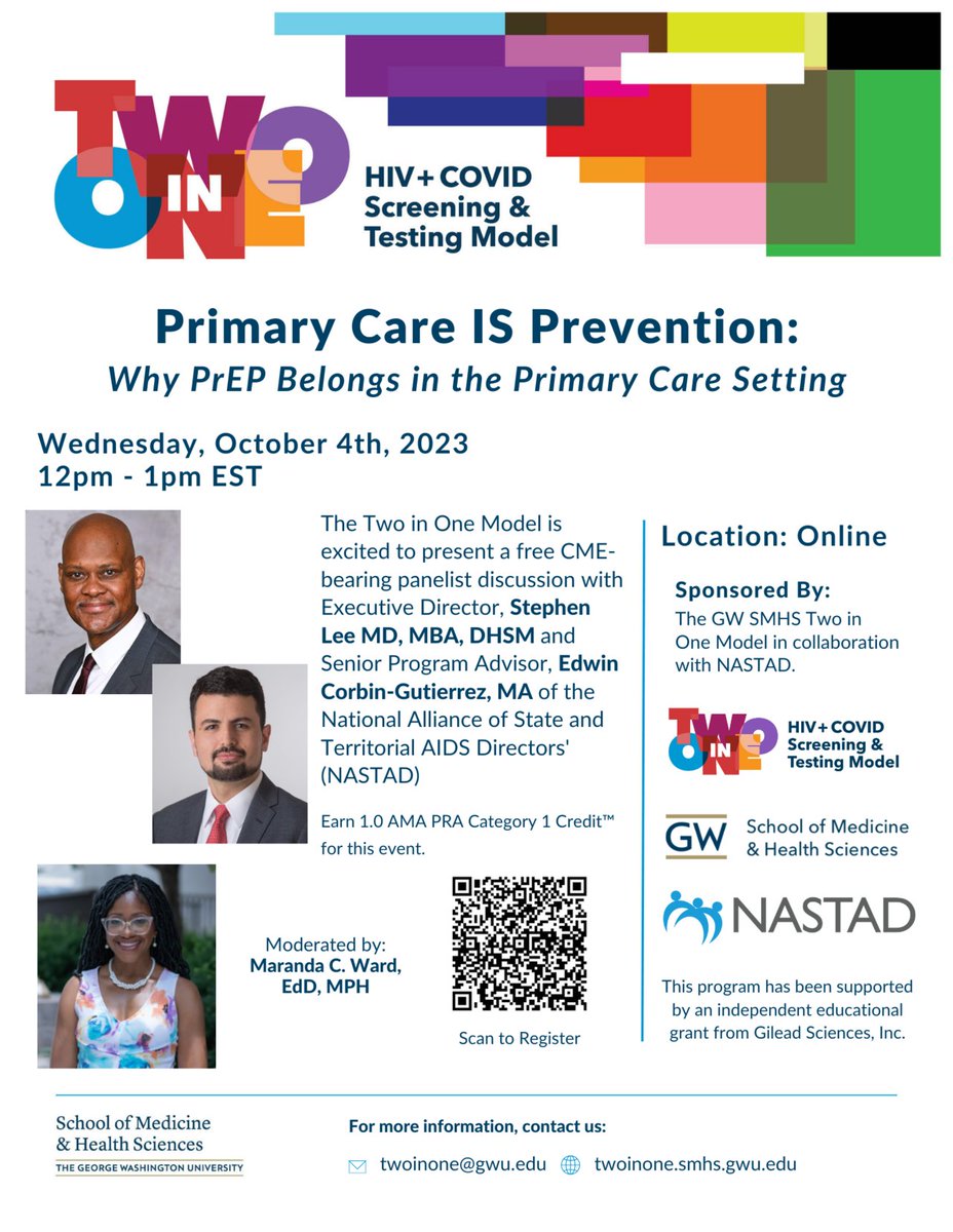 Please join the following webinar on Oct 4, 2023 at 12PM ET on PrEP delivery in primary care settings! Register now with the link: gwu-edu.zoom.us/webinar/regist…