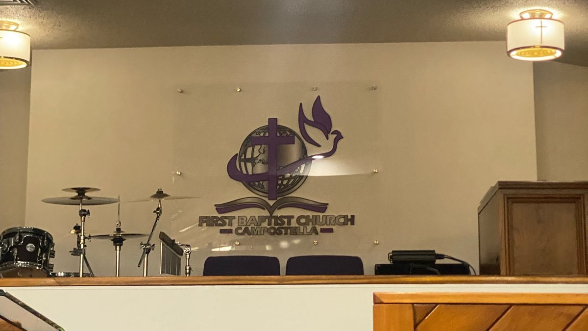 gohackworth's tweet image. Wall graphics and large acrylic sign for First Baptist Church Campostella 💜 #wallsignage #wallgraphics #wallwrap #acrylicsign #acrylicprinting #customsignage #printingservices