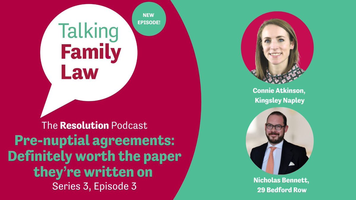 ResFamilyLaw's tweet photo. 🎧 The latest episode of Talking Family Law is out now. 

🔴 We are joined by pre-nuptial experts, Nicholas Bennett (@29bedfordrow) and @CAtkinsonKN.

🗣️We discuss the 3️⃣ essential points the Court looks for before giving weight to pre-nups.

👂 https://t.co/FkIV0vvJKH https://t.co/i4fTFg9Eh4
