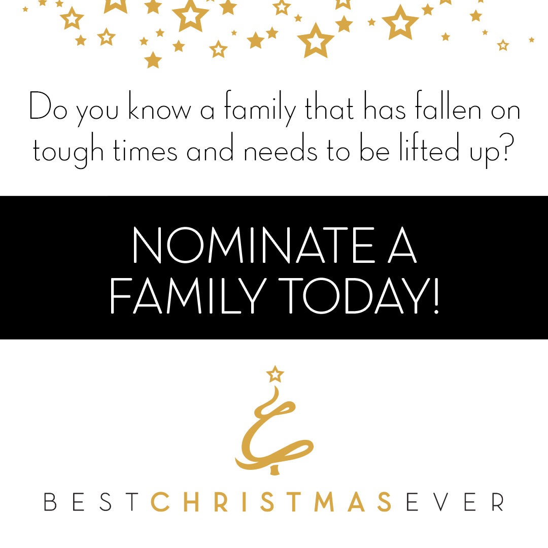 The season of generosity is here, and it's time to make a difference in the lives of those who need it most. Nominations are officially OPEN! bcemovement.org/nominate-a-fam…

#BCEMovement #BCE #BestChristmasEver #MakeADifference #GenerosityInspiresGenerosity#NominateAFamily #SpreadJoy