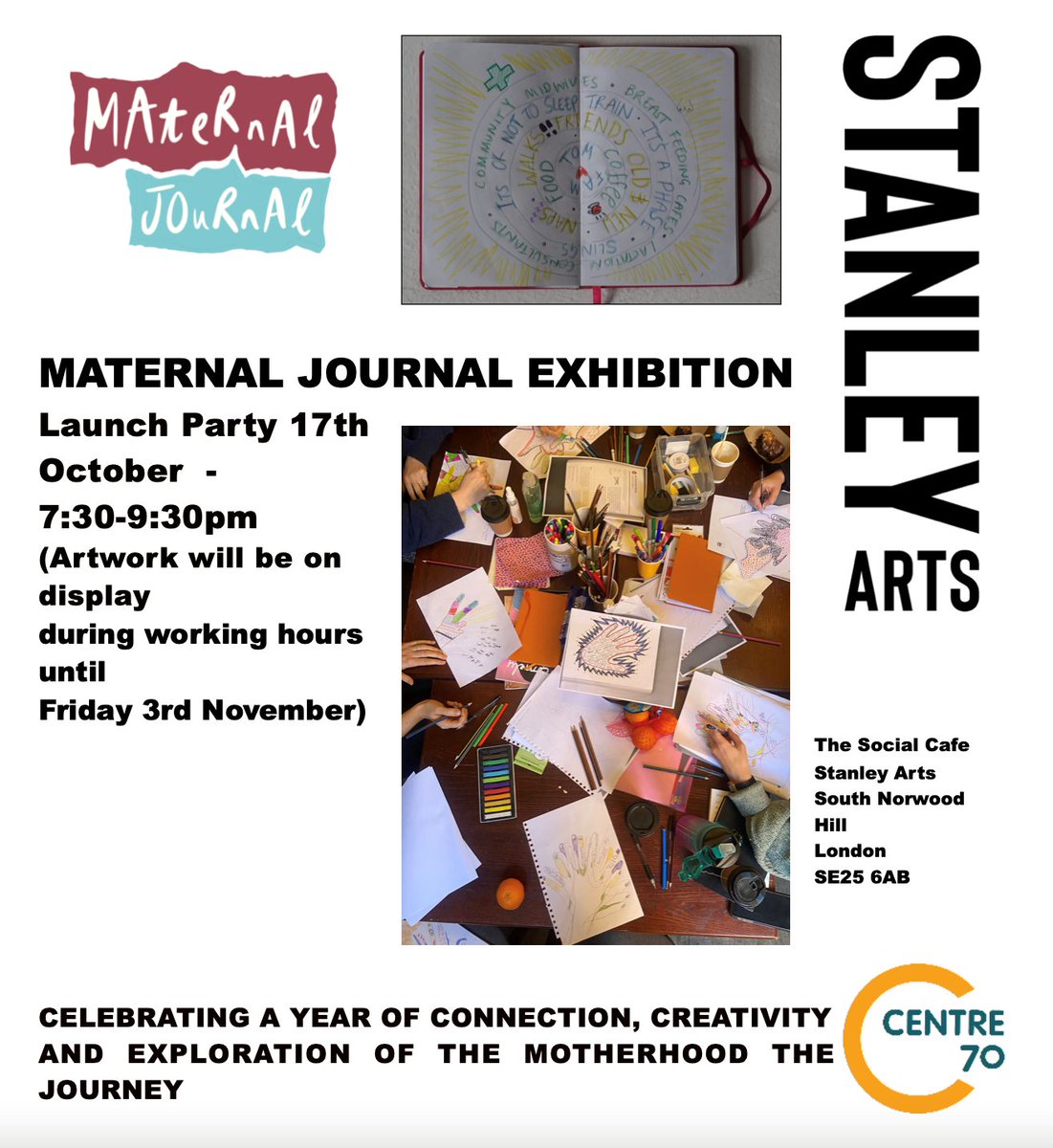 To celebrate 1 year of wonderful Maternal Journal groups we have an exhibition of journaling work at Stanley Halls on Tuesday 17th October Still time to help fund the exhibition here: gofundme.com/f/maternal-jou…