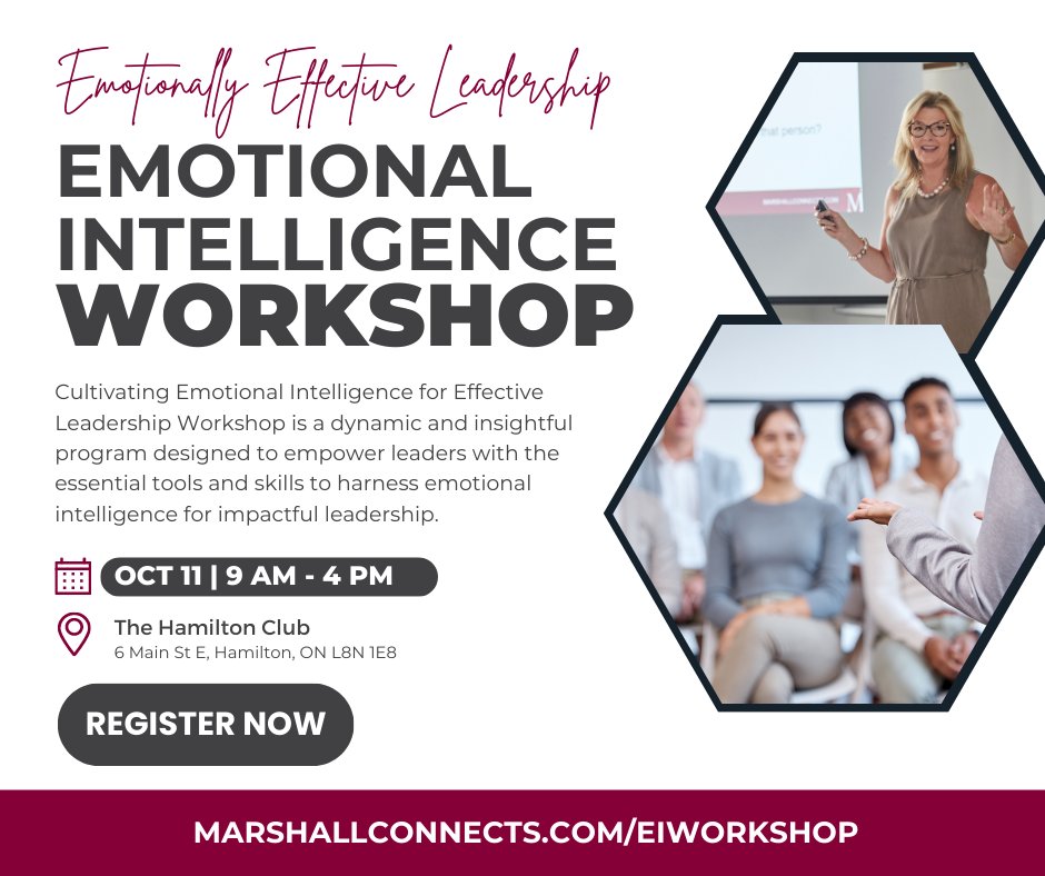 Join us on October 11 for an eye-opening workshop on Cultivating Emotional Intelligence for Effective Leadership. Empower yourself to lead authentically and foster a positive work environment. Reserve your spot now! ow.ly/OEHK50PzSPM 

#MarshallConnects #LeadershipWorkshop