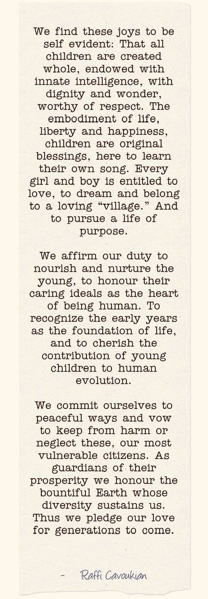 we find these joys to be self evident.. we pledge our love for generations to come. 

inspired by US Declaration of Independence, I wrote this in Charlottesville VA in 1999. the core vision of my <a href="/RaffiFoundation/">Raffi Foundation</a>’s Child Honouring philosophy. 
#ChildHonouring #ece #belugagrads