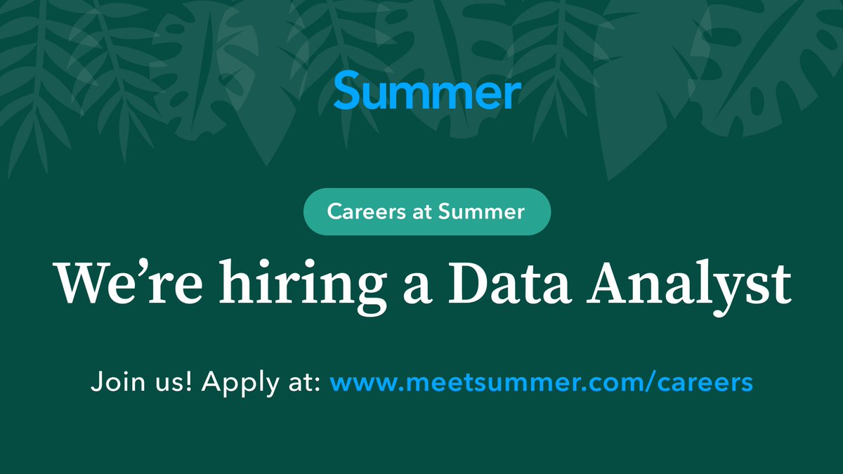 Summer is hiring a data analyst to power insights across the entire company. Sound like a fit? Learn more about the role here: bit.ly/46rTEPA

#hiring #recruitment #fintech #dataanalyst #bcorp bit.ly/3LICOnM