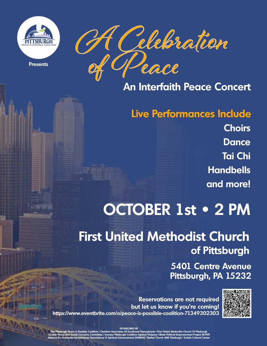 CEIRPittsburgh's tweet photo. Peace Is Possible! Concert Sun 10/1, 2pm, First Methodist Church (5401 Centre Ave). Spread the word &amp; come for a great afternoon! https://t.co/frS8nDNpmm