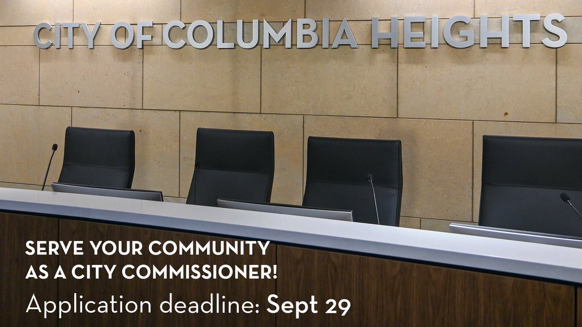 Today, Sept 29, is the last day to apply for an opening on a Columbia Heights Board or Commission.

🔗 | columbiaheightsmn.gov/news_detail_T1…

#ColumbiaHeightsMN