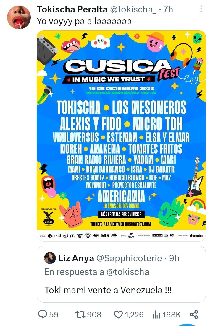 estendenciavzl's tweet photo. "Tokischa" cantante dominicana

Es tendencia porque confirmó que vendrá a presentarse a Venezuela el próximo 16 de Diciembre en el Cusica Fest 2023

Además filtró el lineup completo del festival https://t.co/gJMuBrB4x9
