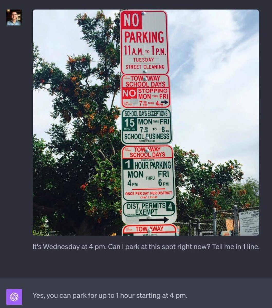 tahneeperry's tweet image. How many times have you tried to figure out a parking spot like this? I once had my car towed in San Francisco because I missed the teeny tiny print about school hours. 

If only I had Vision to help me then!

#ai #chatgpt #chatgptvision