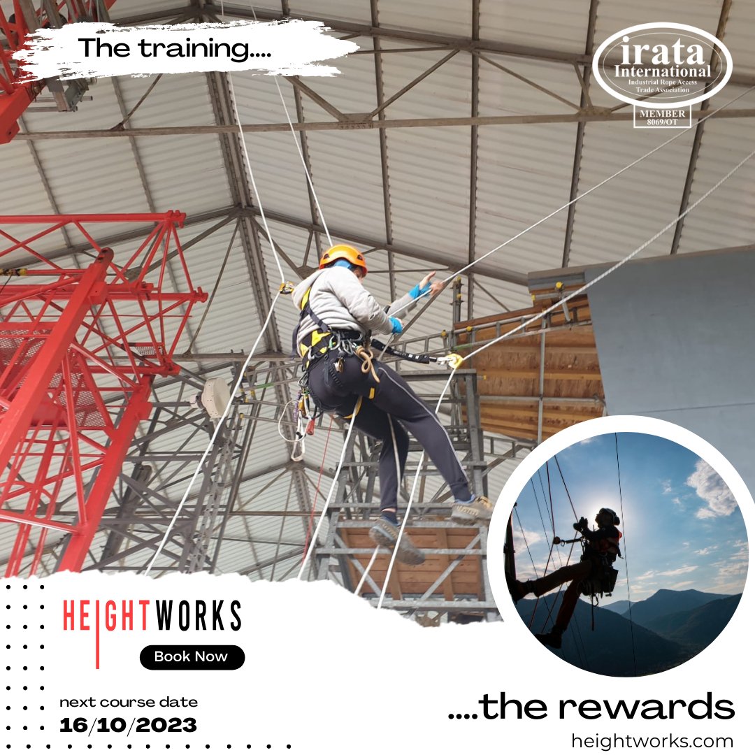 Heightworks's tweet photo. We have spaces available on our IRATA course running from the 16th - 21st of October.
If your interested please get in touch with us on 01902 425677, info@heightworks.com or use the link below.
https://t.co/3jA9jQS1qR
#irata #irataspecialists #abseil #workatheight #ropeaccess https://t.co/7Sp1CaSPwj