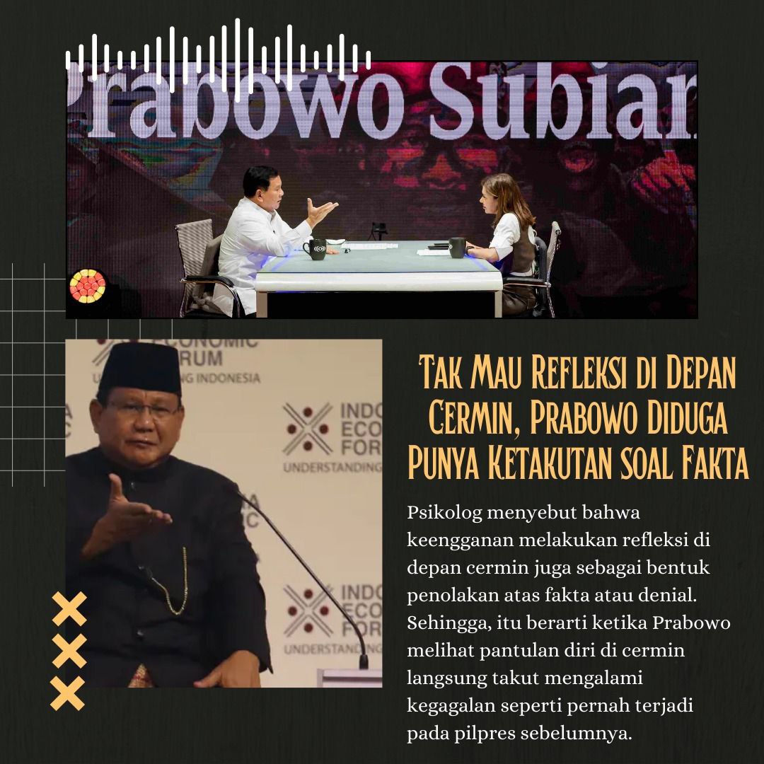 Galih_pmks's tweet photo. Mudahnya gini, orang yang masa lalunya dipenuhi kesalahan pasti takut menatap cermin dan merefleksikan dirinya di masa lalu
#PrabowoGagal #Prabohong #CapresAbadi https://t.co/9J4s7R5SXs