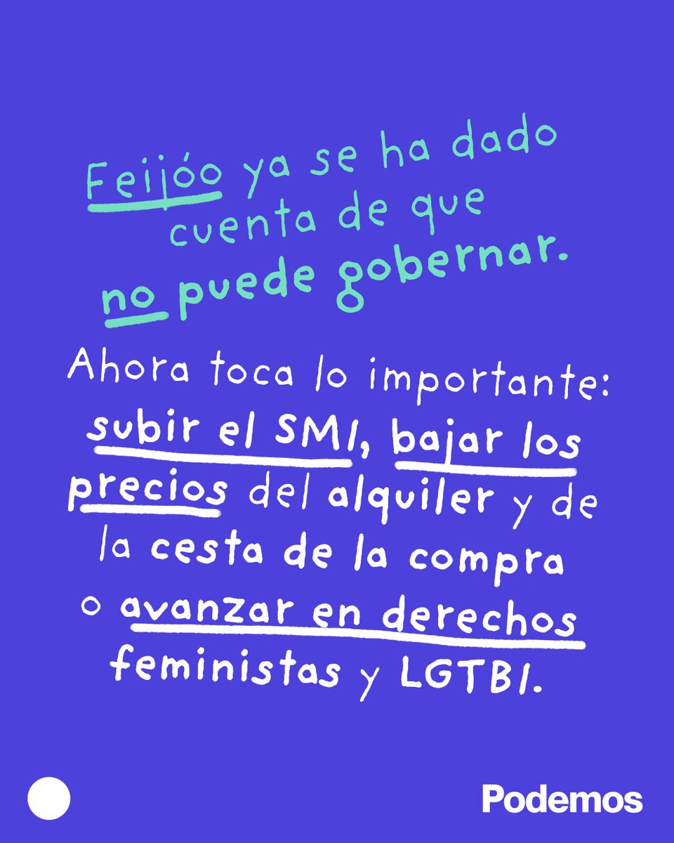 PODEMOS's tweet photo. Por fin Feijóo se ha dado cuenta que no puede gobernar. ¿Nos centramos ahora en lo importante? https://t.co/sSDb2nF58f