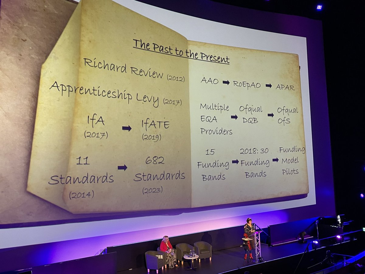 A great summary of the #apprenticeship journey from the Richard Review in 2012 through to the present day from @Jacqui_Molkenthin. Some interesting changes and stats here for everyone involved in this sector and #assessment in general. #EPAConf2023 <a href="/eAssess/">The eAssessment Association</a>