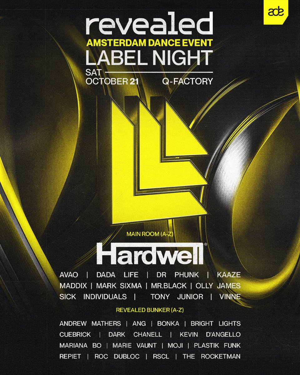 OUR BIGGEST ADE LINE-UP EVER IS HERE 🤯🔥 We’re so excited to announce the full line-up for our ADE label night at <a href="/QFactory_Adam/">Q-Factory Amsterdam</a> for October 21st! 💥 TICKETS SOLD OUT - Who’s going to be there? 🚀