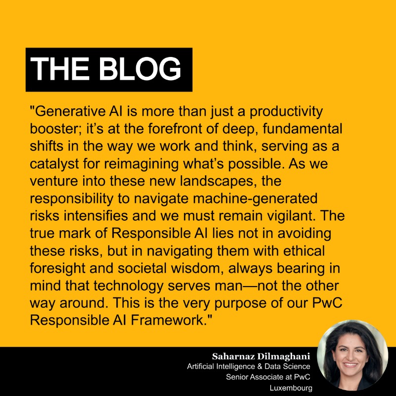 PwC_Luxembourg's tweet photo. 🤖 Generative AI bears potential gains in terms of productivity, cost-effectiveness & value creation, but also has very specific risks. In this #PwCBlog, we look into these risks, & provide you with an approach to dealing with them. Give it a read! 👉
#generativeai #genai