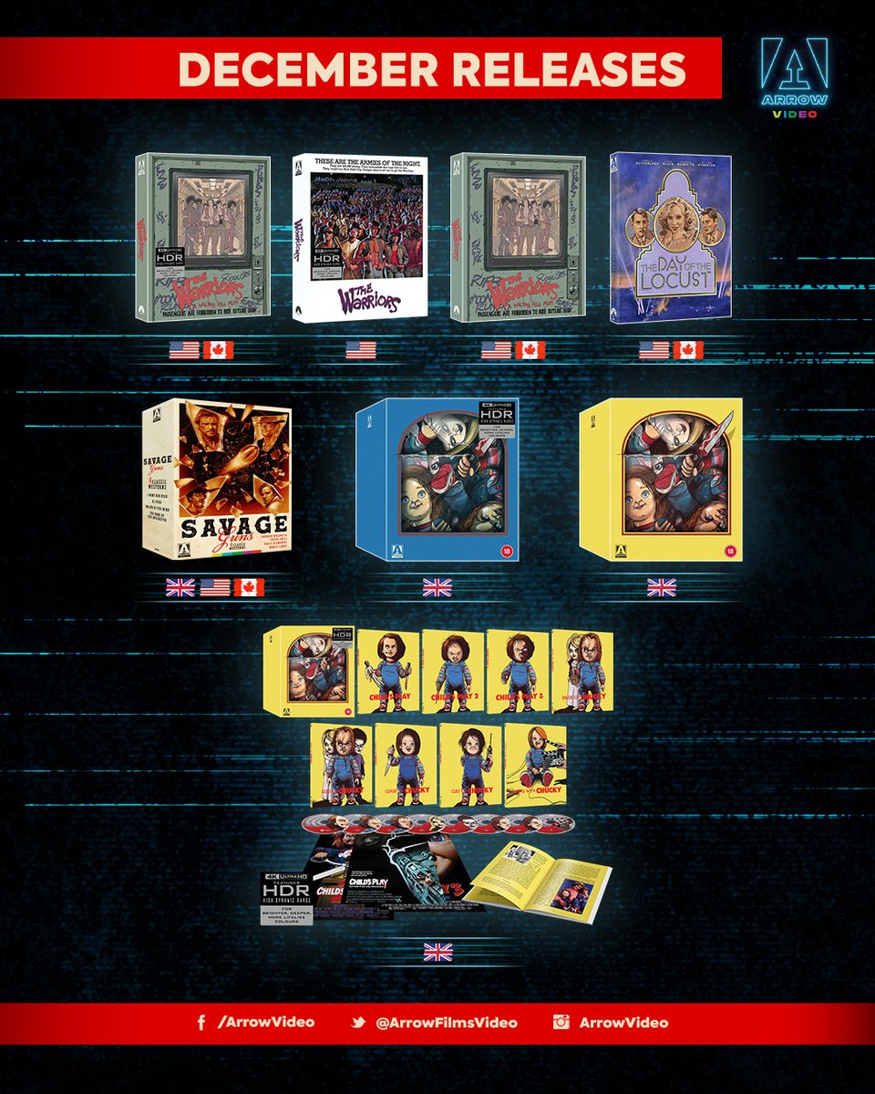 ArrowFilmsVideo's tweet photo. It's the most wonderful time of the year with Chucky, tinsel-town, bloody Italian Westerns and an American cult classic.

What are you most excited about for our final releases of 2023? https://t.co/CmW9zdiw6O